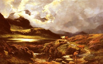 パス上の牛とドローバーの風景シドニー リチャード パーシー山 Oil Paintings